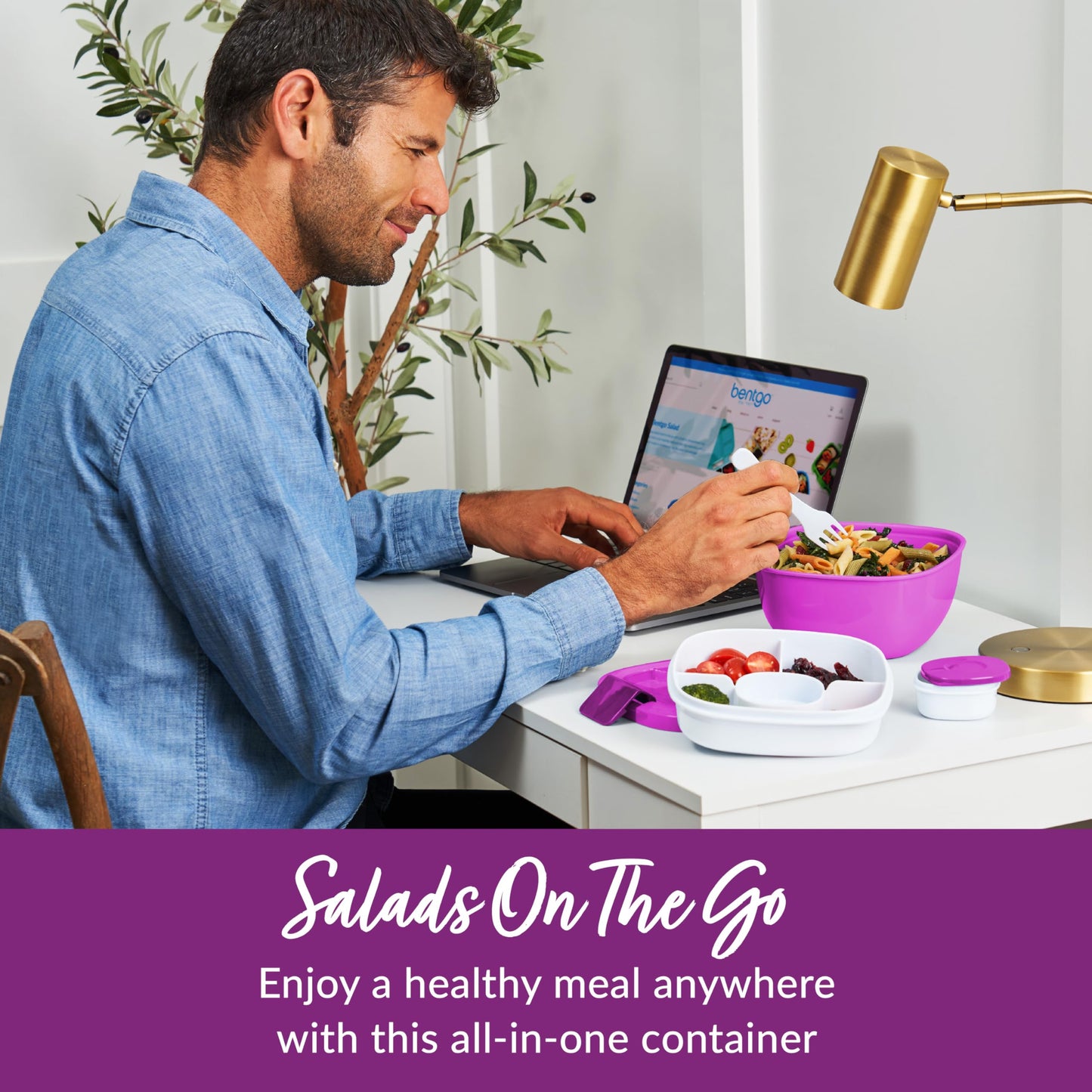 Bentgo Salad Container - 54 oz Bowl with 4-Compartment Toppings Tray, Leak-Proof Dressing Container, Reusable Fork, BPA-Free Lunch Box for Meal Prep & Food Storage; Removable Bento Tray (Slate)