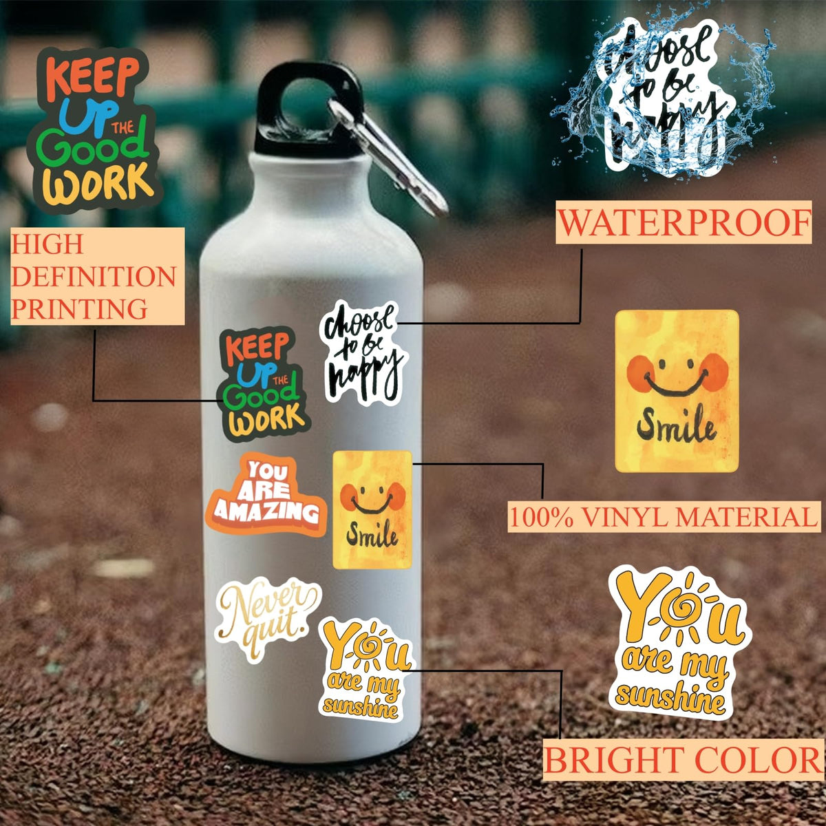 300PCS Inspirational Stickers for Water Bottles, Motivational Stickers for Adults, Teens, Teachers, Vinyl Waterproof Laptop Sticker for Hydroflasks Journaling Scrapbooking Vision Board Supplies