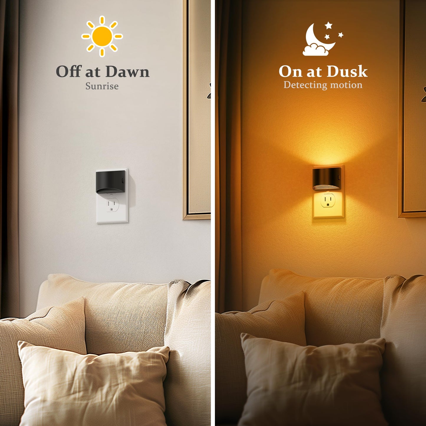 JandCase Night Light, Modern Night Lights Plug into Wall,2 Pack Dusk to Dawn Sensor Nightlight, Amber Brightness Adjustable Nightlight for Kids Bathroom Hallway Kitchen Bedroom Decor