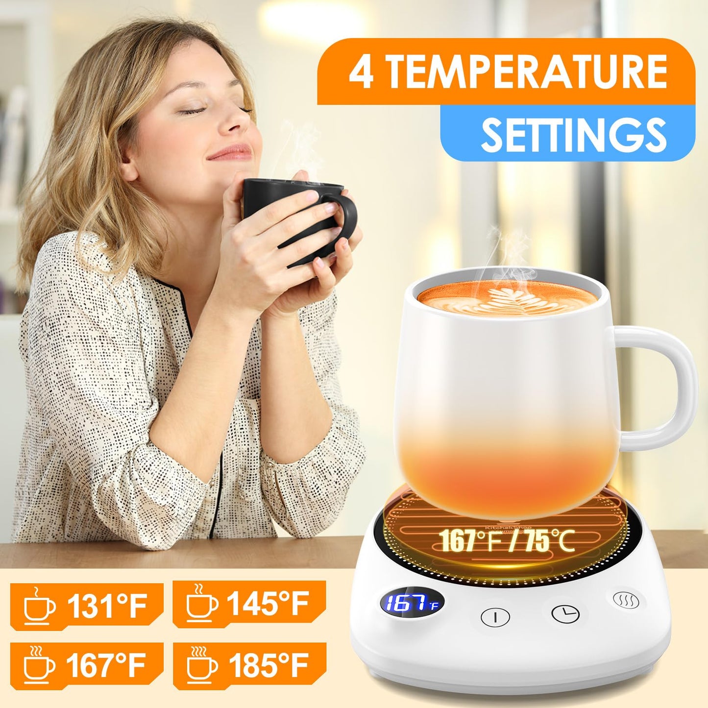 Coffee Mug Warmer - Fastest Heating & Highest Temperature, Coffee Cup Warmer for Desk Auto Shut Off, 4 Temp Settings & 1-12H Timer, Smart Electric Beverage Warmer for Coffee, Tea (Black)