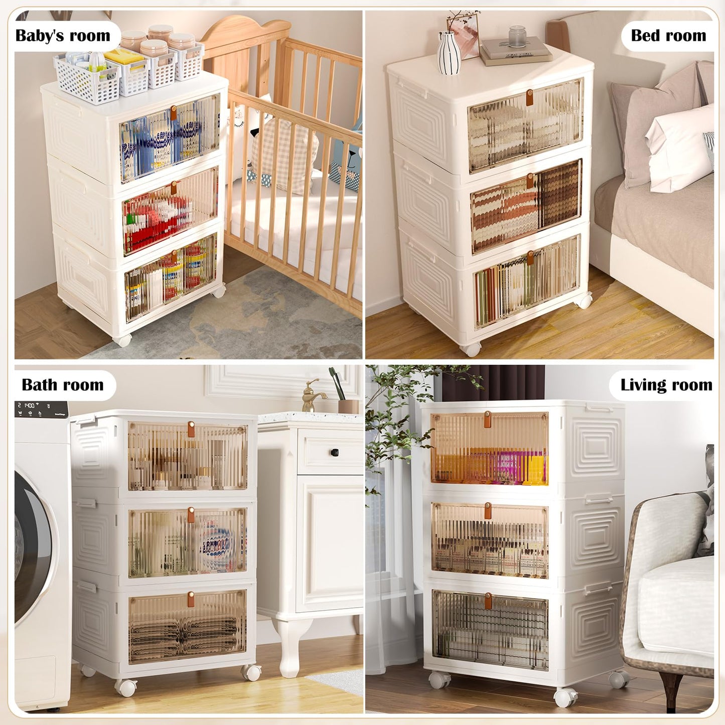 4 Tier Plastic Storage Bins with Lid 23QT, Stackable Storage Containers with Wheels, Folding Storage Boxes, Stackable Storage Bins, Closet Organizers and Storage for Living Room,Office,Dorm