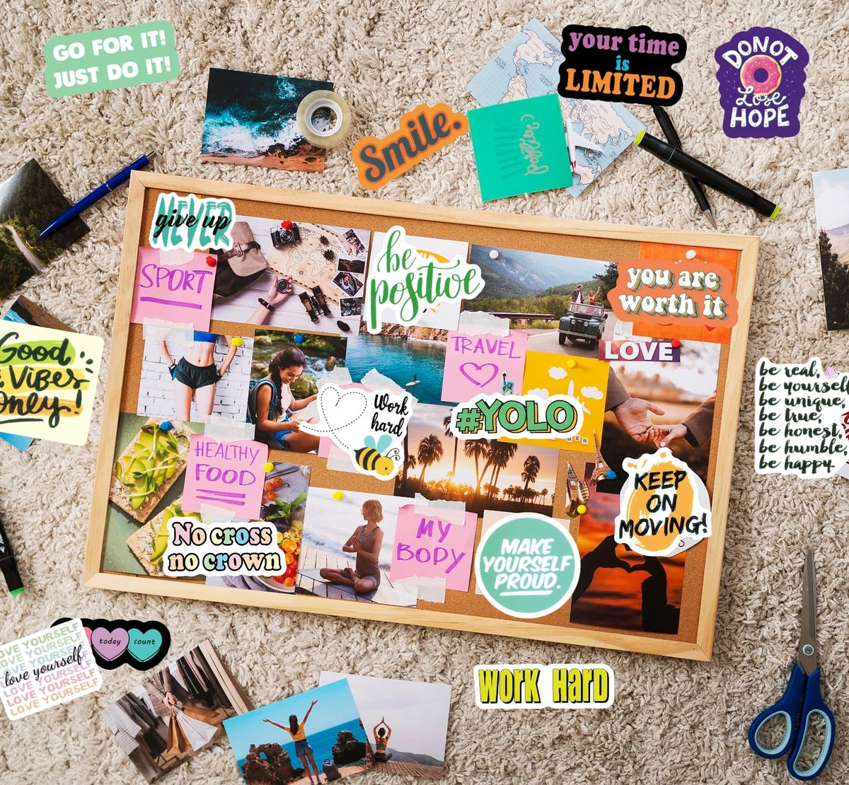 300PCS Inspirational Stickers for Water Bottles, Motivational Stickers for Adults, Teens, Teachers, Vinyl Waterproof Laptop Sticker for Hydroflasks Journaling Scrapbooking Vision Board Supplies