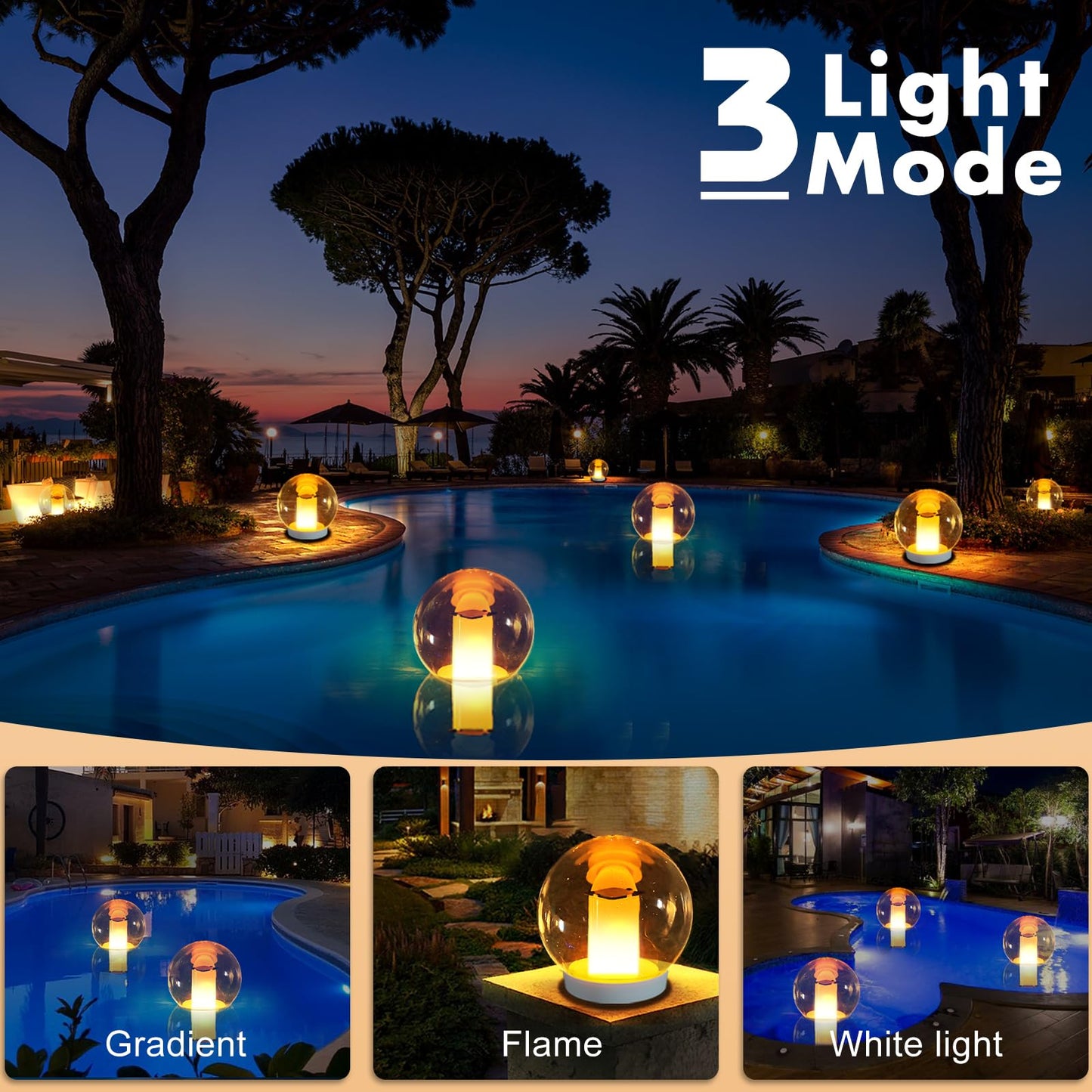 LanPool Floating Pool Lights, Waterproof Solar Flame Light,Round Pools Lights Solar Powered,Glow in The Dark Solar Floating Pool Light-Glow in Dark, 1PC