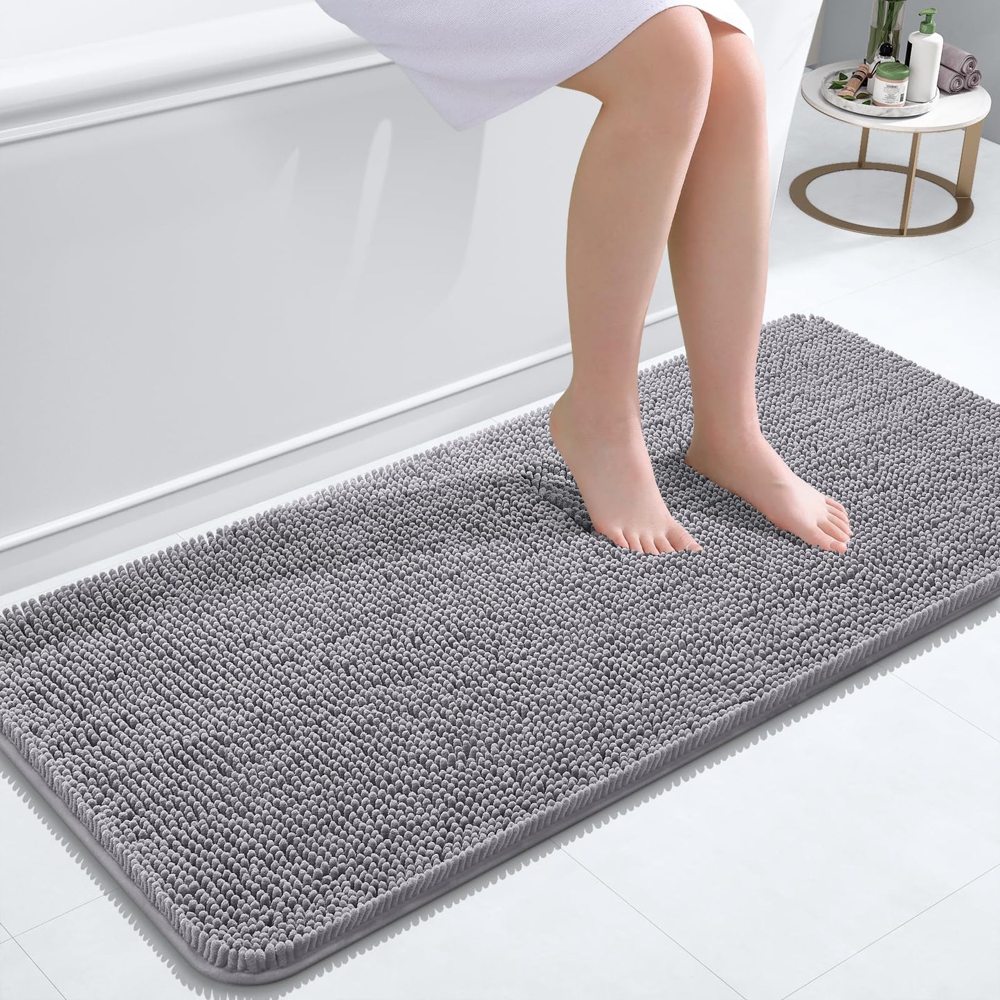 OLANLY Bathroom Rugs 30x20, Extra Soft Absorbent Chenille Bath Rugs, Rubber Backing Quick Dry, Machine Washable Bath Mats for Bathroom Floor, Tub and Shower, Home Decor Accessories, Grey