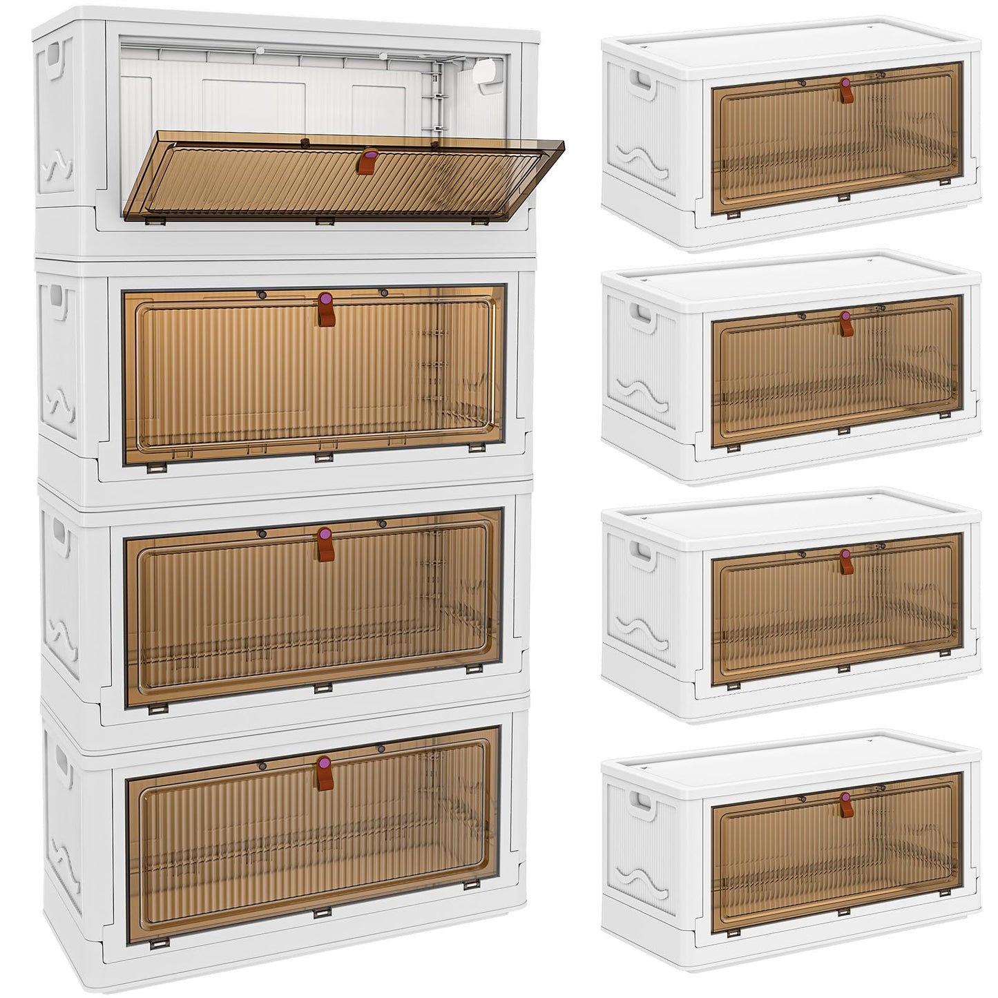 4 Tier Plastic Storage Bins with Lid 23QT, Stackable Storage Containers with Wheels, Folding Storage Boxes, Stackable Storage Bins, Closet Organizers and Storage for Living Room,Office,Dorm