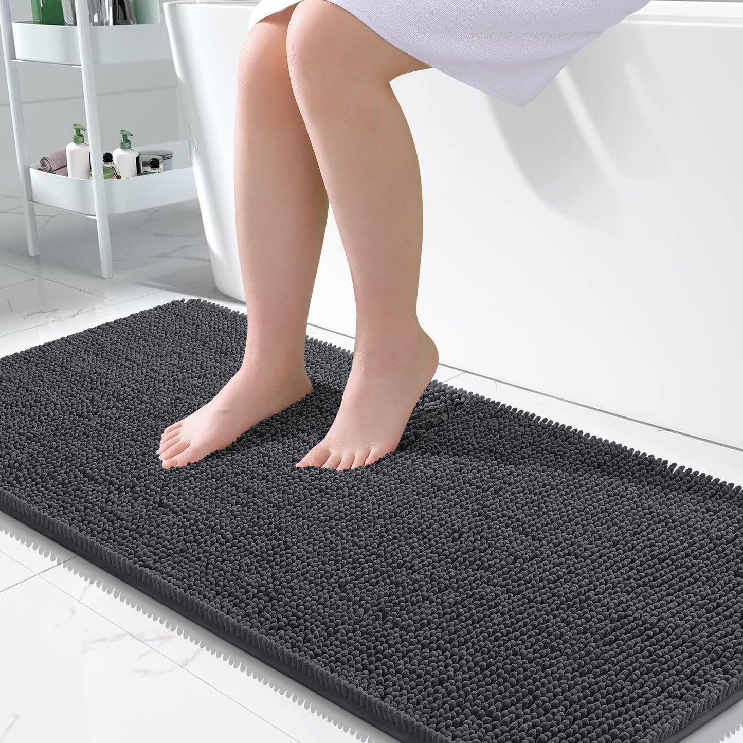 OLANLY Bathroom Rugs 30x20, Extra Soft Absorbent Chenille Bath Rugs, Rubber Backing Quick Dry, Machine Washable Bath Mats for Bathroom Floor, Tub and Shower, Home Decor Accessories, Grey