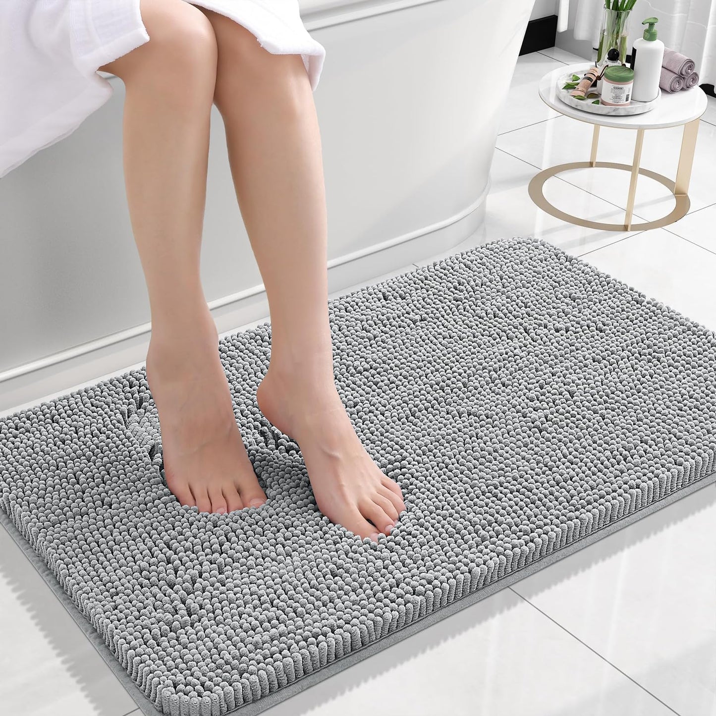 OLANLY Bathroom Rugs 30x20, Extra Soft Absorbent Chenille Bath Rugs, Rubber Backing Quick Dry, Machine Washable Bath Mats for Bathroom Floor, Tub and Shower, Home Decor Accessories, Grey