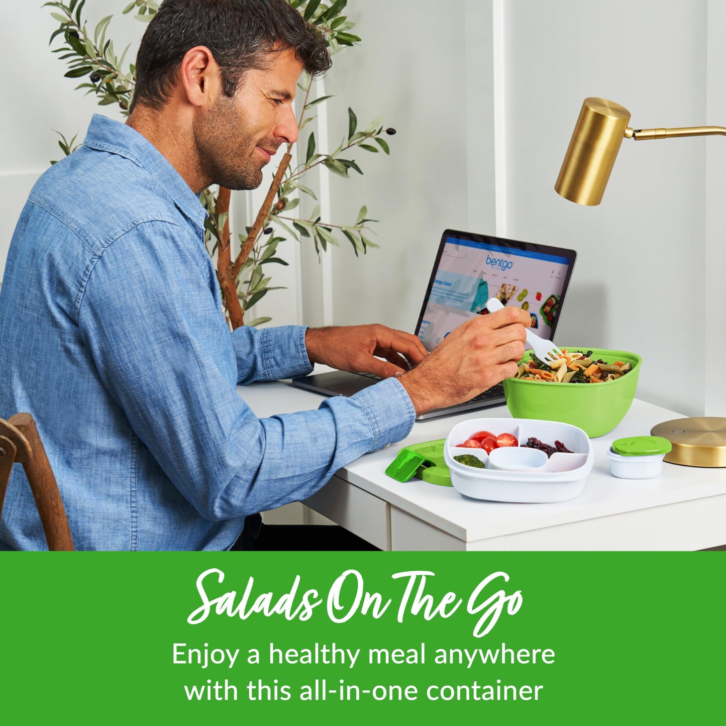 Bentgo Salad Container - 54 oz Bowl with 4-Compartment Toppings Tray, Leak-Proof Dressing Container, Reusable Fork, BPA-Free Lunch Box for Meal Prep & Food Storage; Removable Bento Tray (Slate)