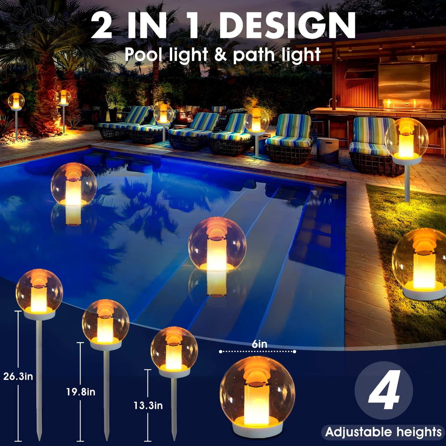 LanPool Floating Pool Lights, Waterproof Solar Flame Light,Round Pools Lights Solar Powered,Glow in The Dark Solar Floating Pool Light-Glow in Dark, 1PC