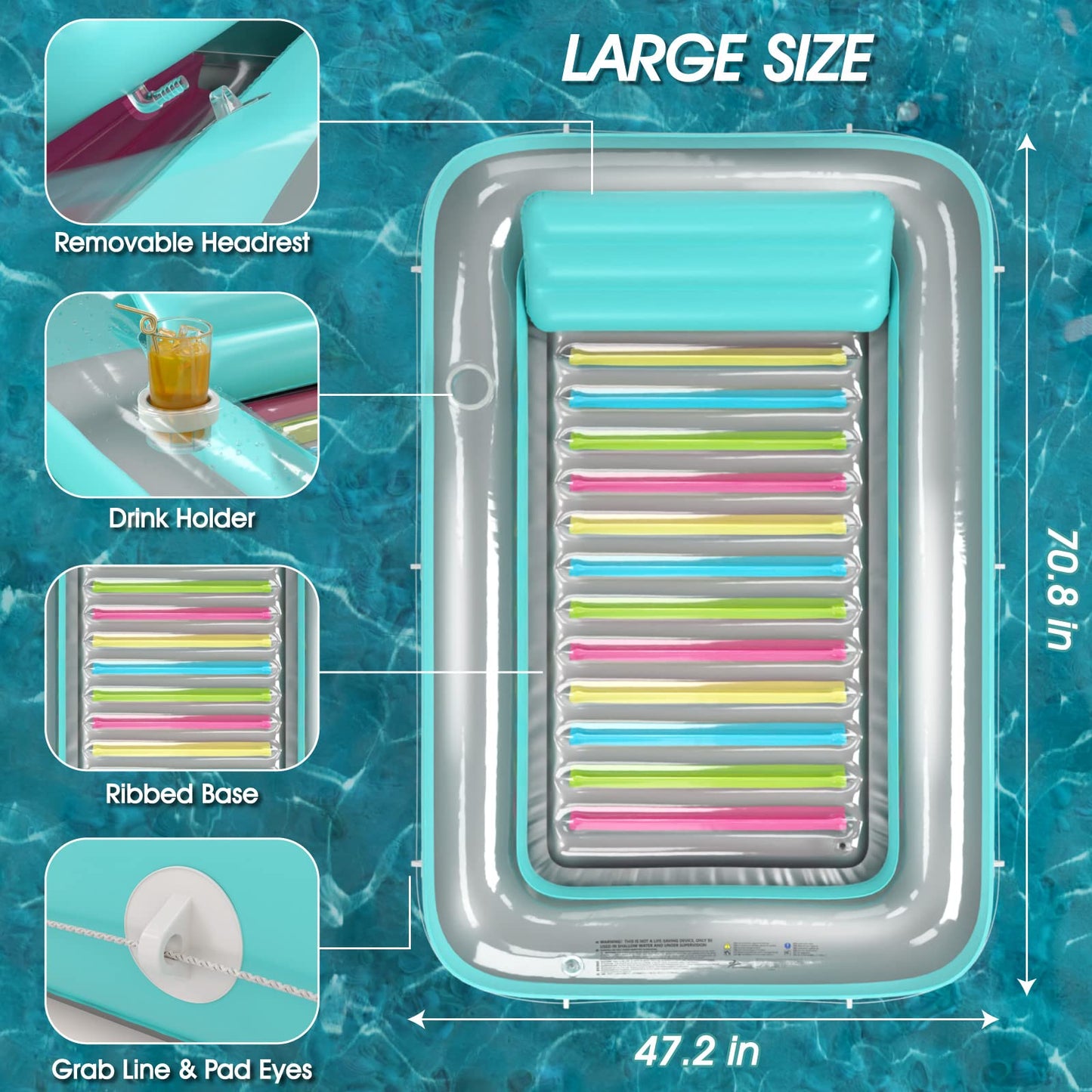 Inflatable Tanning Pool Lounger Float - Jasonwell 4 in 1 Sun Tan Tub Sunbathing Pool Lounge Raft Floatie Toys Water Filled Tanning Bed Mat Pad for Adult Blow Up Kiddie Pool Kids Ball Pit Pool (L)