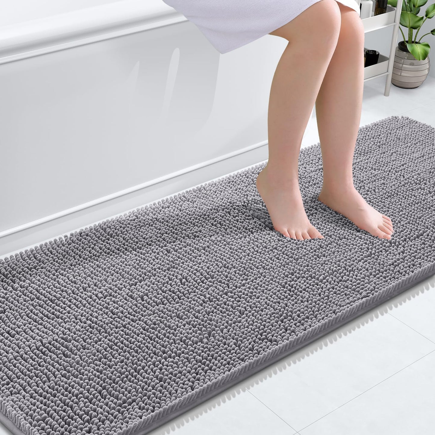 OLANLY Bathroom Rugs 30x20, Extra Soft Absorbent Chenille Bath Rugs, Rubber Backing Quick Dry, Machine Washable Bath Mats for Bathroom Floor, Tub and Shower, Home Decor Accessories, Grey