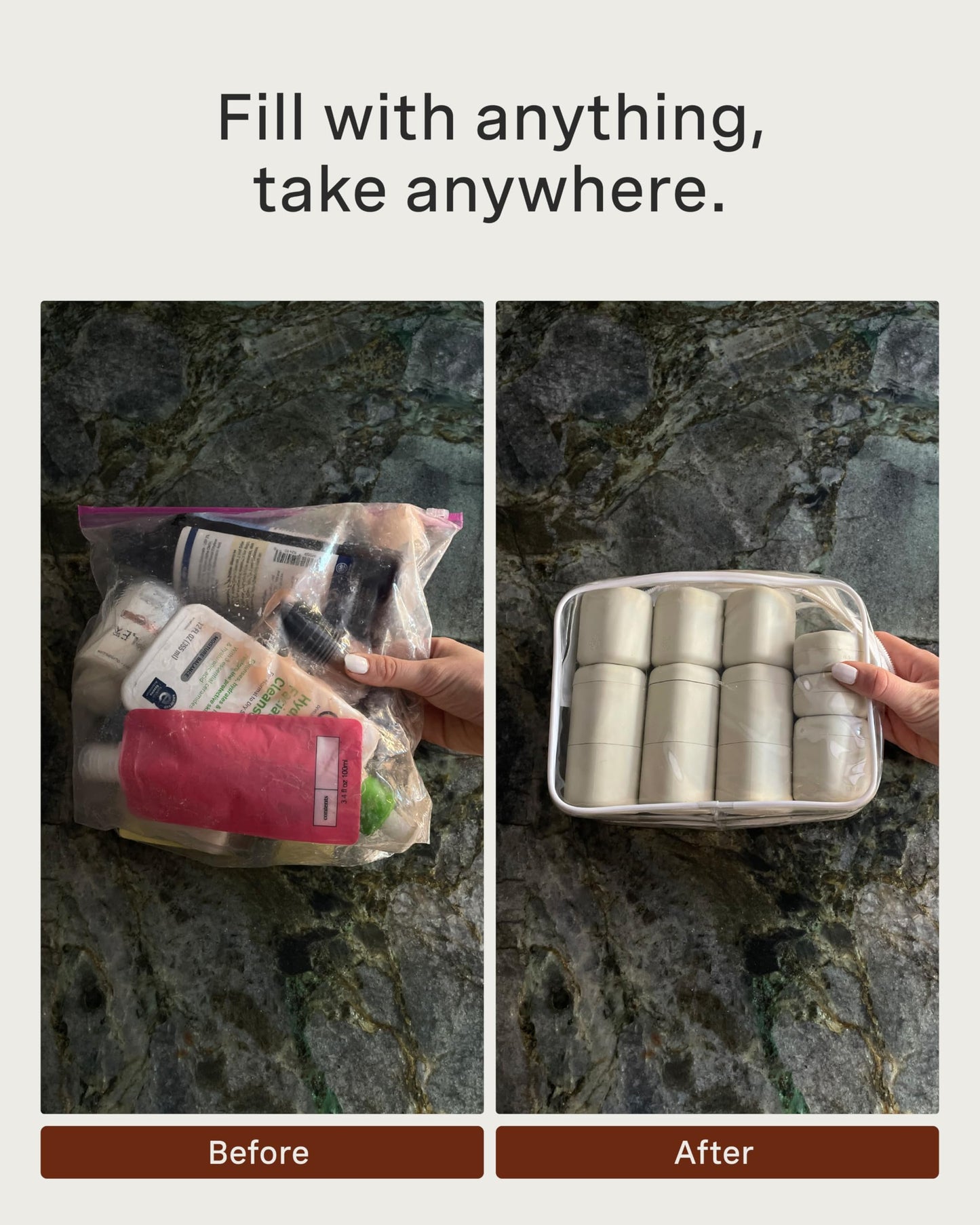 Cadence Travel Containers - Basic Skincare Set - Magnetic Travel Capsules - For Facial Cleanser, Moisturizer, Sunscreen - 3 Small Capsules (0.56oz) with Cleanser, Moisturizer & Sun-Icon Labels - Petal