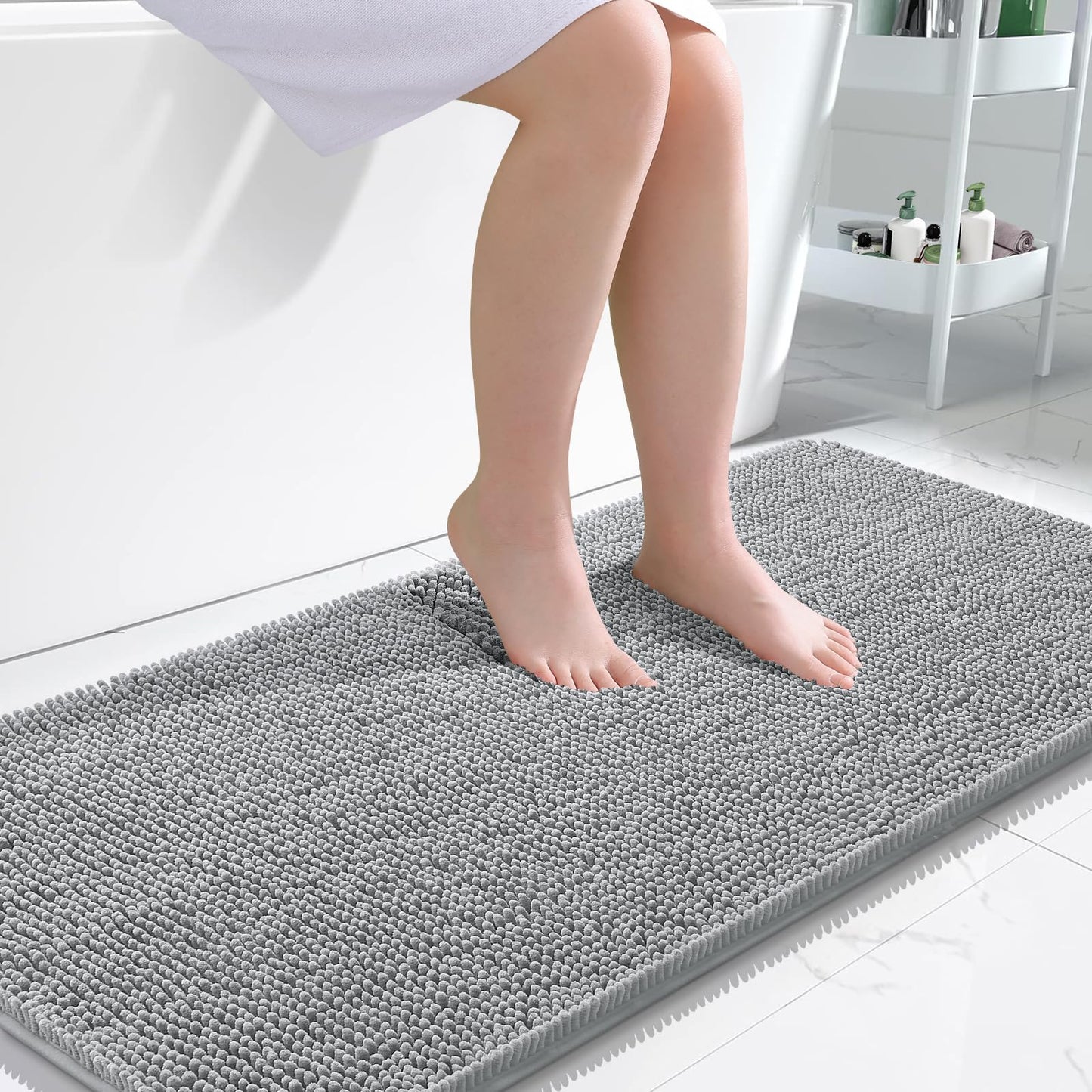 OLANLY Bathroom Rugs 30x20, Extra Soft Absorbent Chenille Bath Rugs, Rubber Backing Quick Dry, Machine Washable Bath Mats for Bathroom Floor, Tub and Shower, Home Decor Accessories, Grey