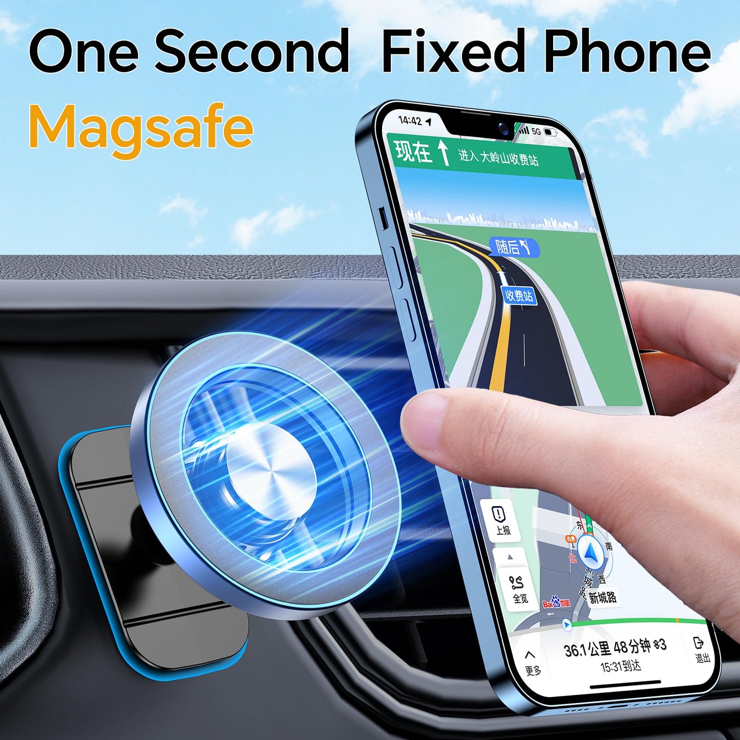 Kaistyle for Magsafe Car Mount【20 Strong Magnets】Magnetic Phone Holder for Car Phone Holder Mount Dash Mounted Holders Cell Phone Holders for Your Car Accessories for Women Men for iPhone 17 16 15 14