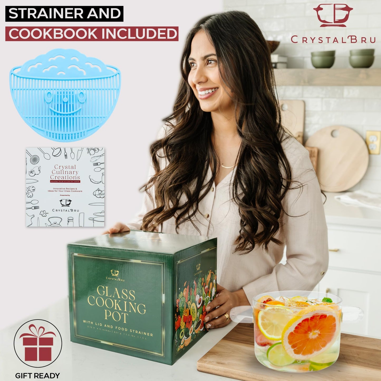 2L Clear Glass Simmer Pot with Lid & Strainer | Heat-Resistant Borosilicate Glass Pot for Pasta, Soup, Baby Food & Milk | Electric Simmer Tool for Home Fragrance | Anti-Scald Handles