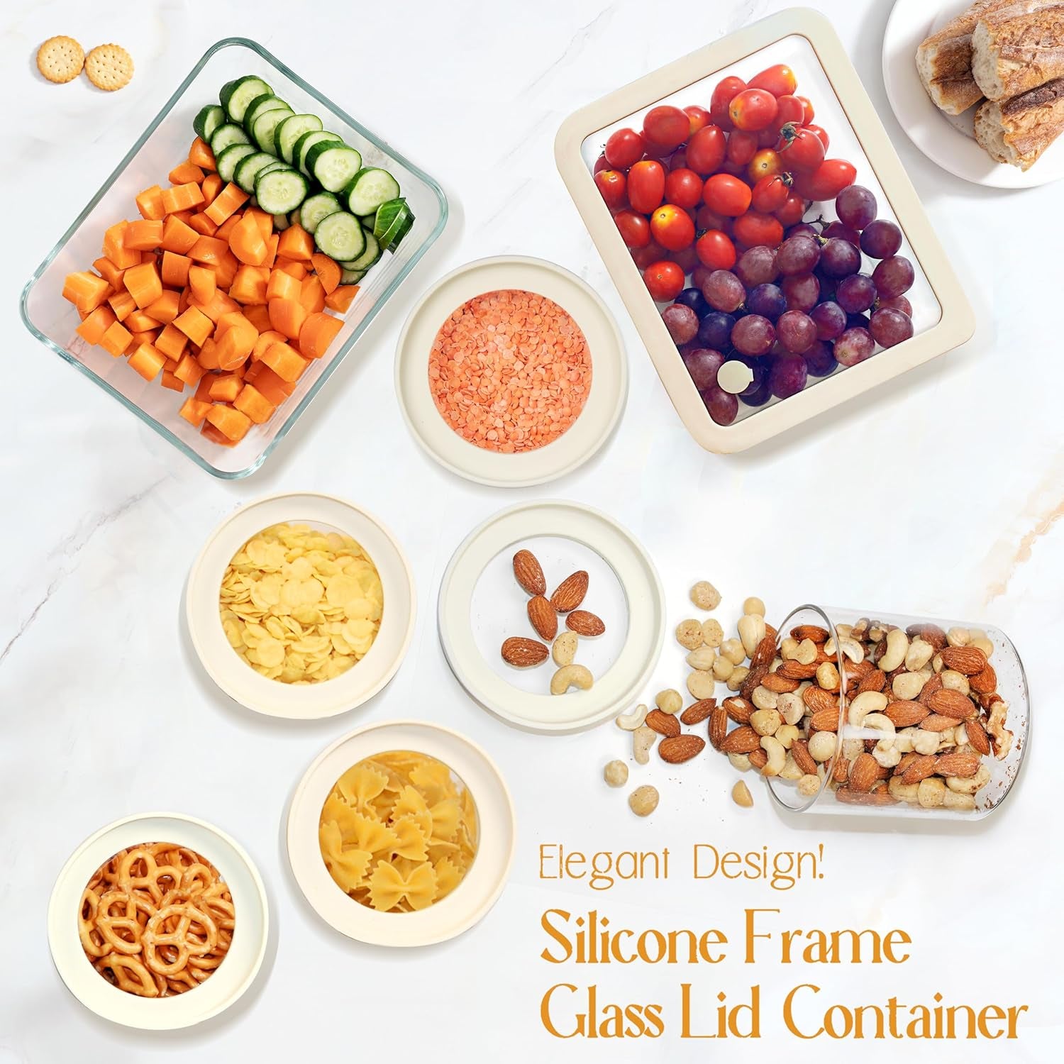 Glass Food Storage Jar with Glass Lid, Food Canister Set with Airtight Lids, Pantry Jars for Kitchen Organization, Food Storage Containers in Set of 5