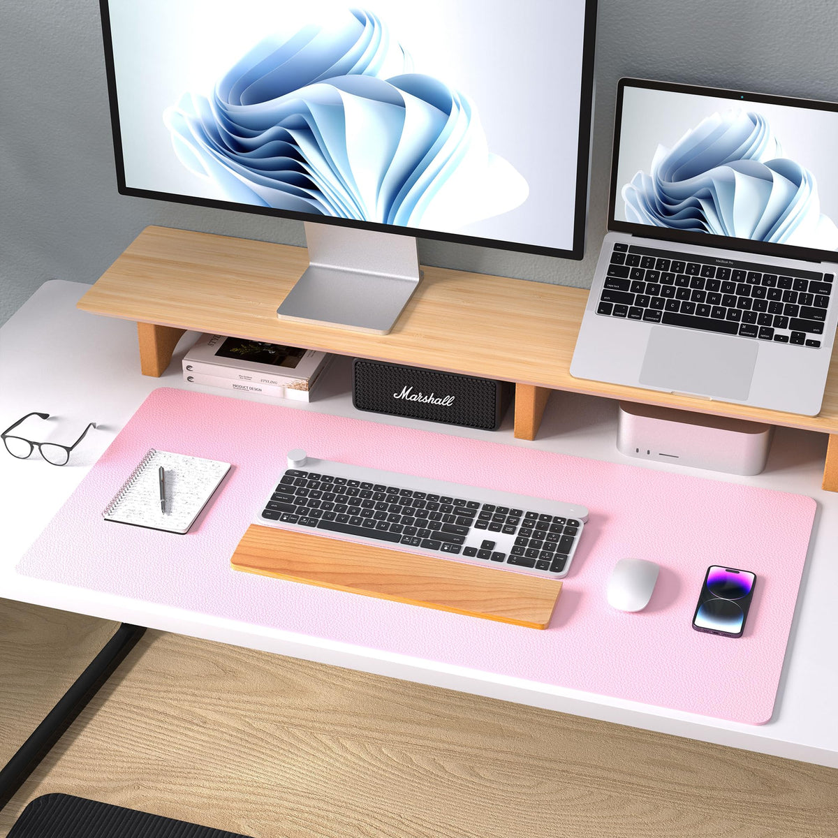 Aothia Leather Desk Pad Protector, Mouse Pad, Office Desk Mat, Non-Slip PU Leather Desk Blotter, Laptop Desk Pad, Waterproof Desk Writing Pad for Office and Home (23.6" x 13.7", Fairy Pink)