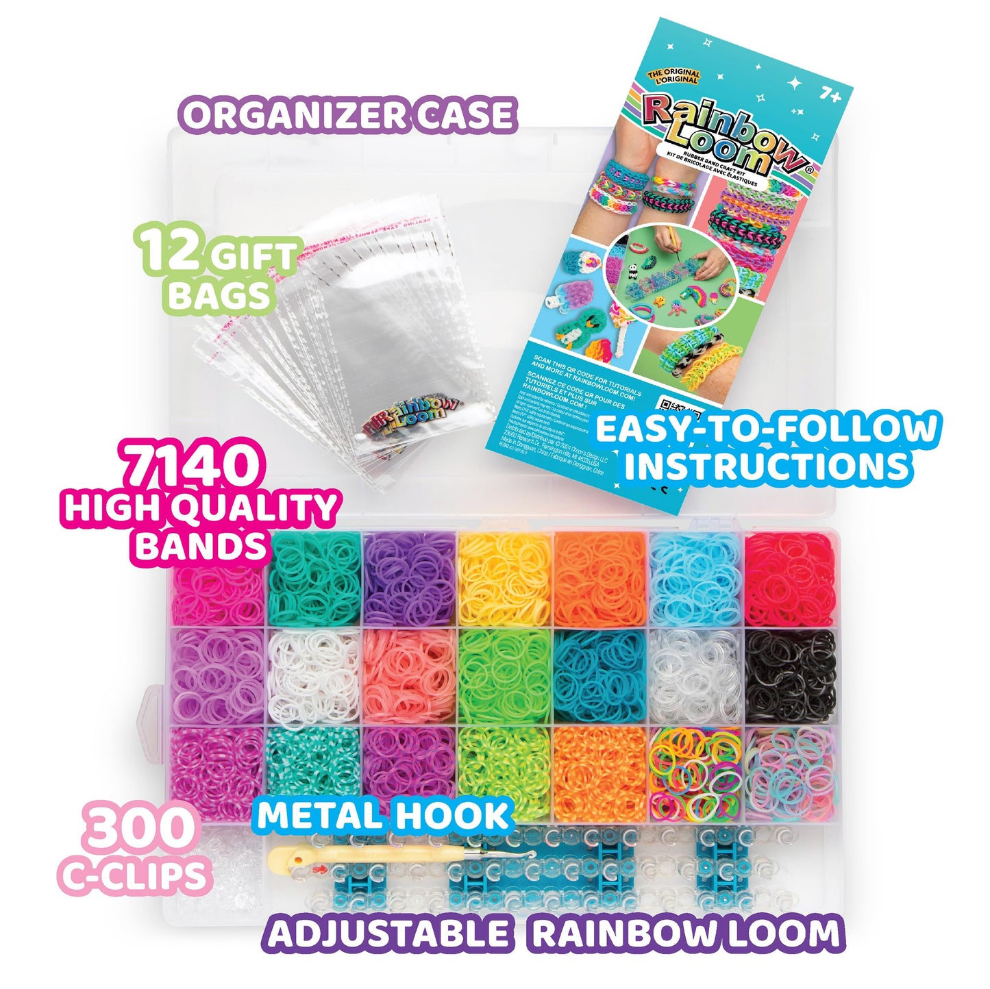 Rainbow Loom® MEGA Combo Set, Features 7000+ Colorful Rubber Bands, 2 Step-by-Step Bracelet Instructions, Organizer Case, Great Gift for Kids 7+ to Promote Fine Motor Skills (Packaging May Vary)