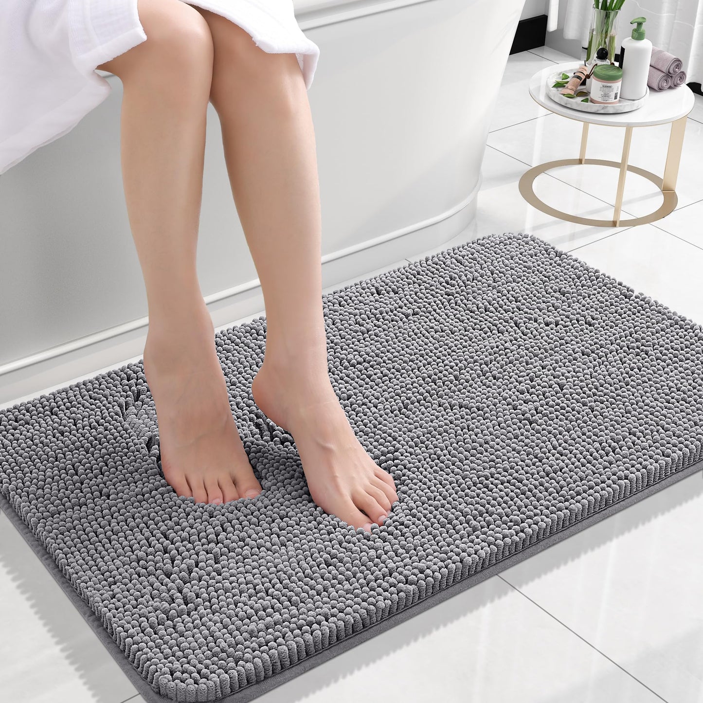 OLANLY Bathroom Rugs 30x20, Extra Soft Absorbent Chenille Bath Rugs, Rubber Backing Quick Dry, Machine Washable Bath Mats for Bathroom Floor, Tub and Shower, Home Decor Accessories, Grey