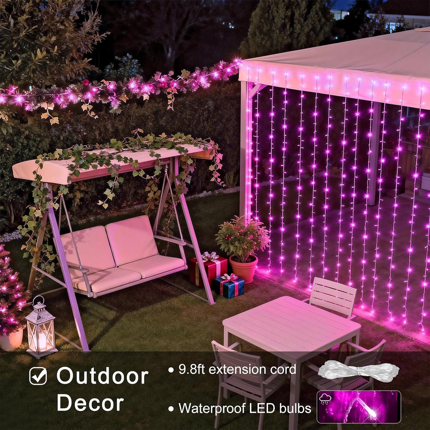 300 LED Pink Curtain Lights Plug in with Remote, 9.8X9.8Ft Pink Valentine Lights Lights Indoor, 8 Modes Christmas String Lights for Bedroom Window Wall Party Proposal Valentine'S Day Decor