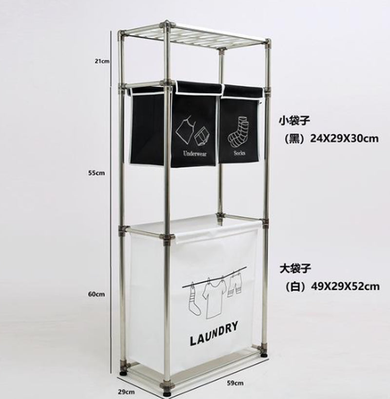 Laundry Basket 3-Tier Laundry Sorter with 4 Removable Bags for Organizing Clothes, Laundry, Light Laundry, Dark Laundry, 3 Hooks