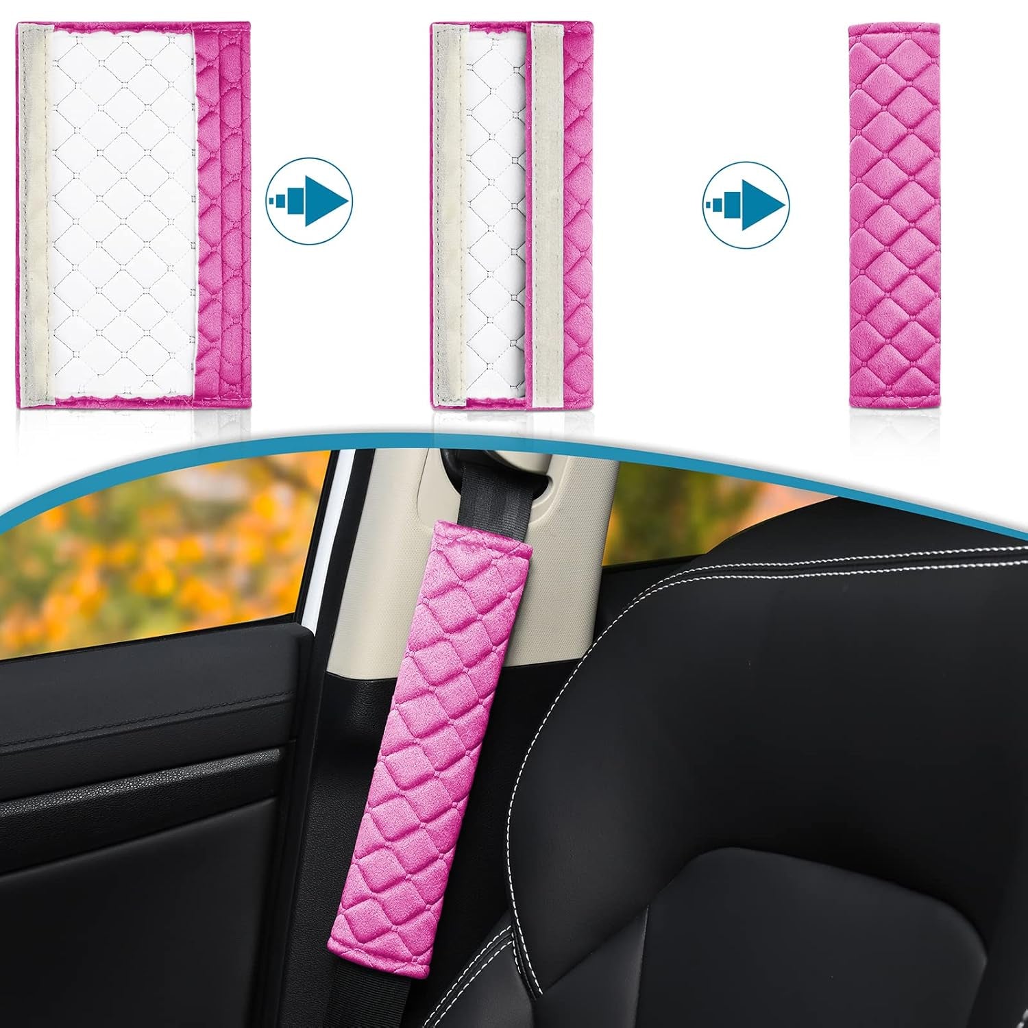 2Pcs Car Seat Belt Cover Pads, Shoulder Seatbelt Pads Cover, Safety Belt Strap Shoulder Pad for Adults and Children (Pink)
