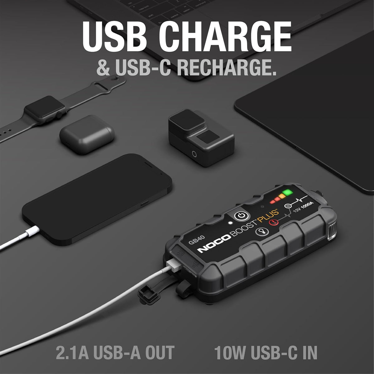 Boost GB40: 1000A Ultrasafe Jump Starter – 12V Lithium Battery Booster Pack, Portable Jump Box, Power Bank & Jumper Cables - for 6.0L Gas and 3.0L Diesel Engines