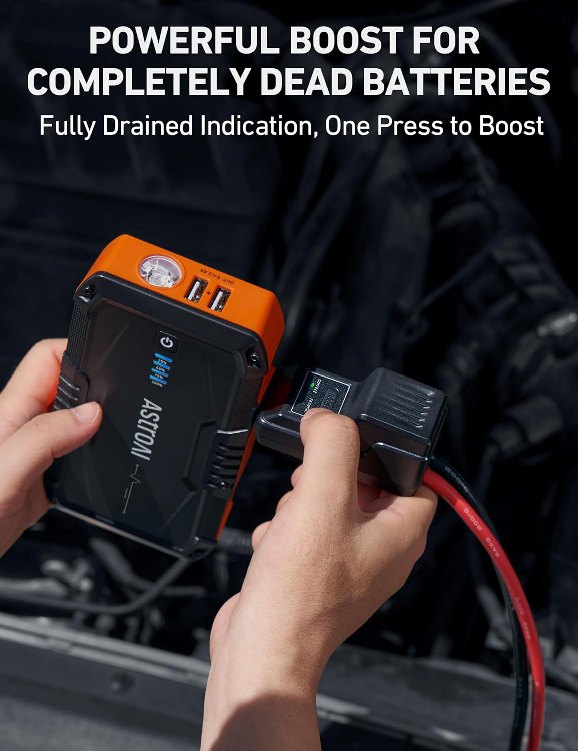 S8 Car Battery Jump Starter, Car Jumper Starter Battery Pack for up to 6.0L Gas & 3.0L Diesel Engines, 12V Portable Jump Box with 3 Modes Flashlight and Jumper Cable (Orange)