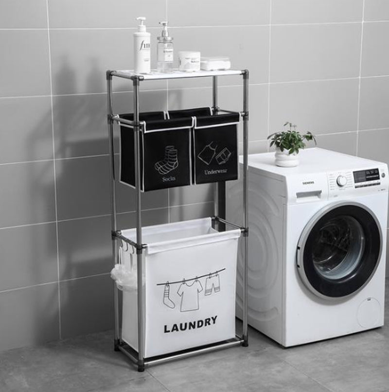 Laundry Basket 3-Tier Laundry Sorter with 4 Removable Bags for Organizing Clothes, Laundry, Light Laundry, Dark Laundry, 3 Hooks