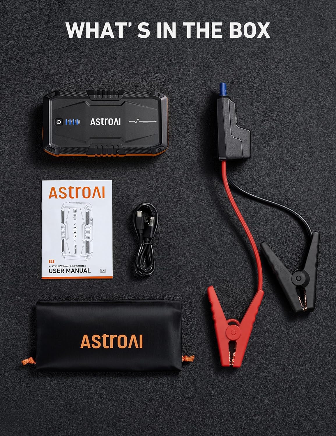 S8 Car Battery Jump Starter, Car Jumper Starter Battery Pack for up to 6.0L Gas & 3.0L Diesel Engines, 12V Portable Jump Box with 3 Modes Flashlight and Jumper Cable (Orange)